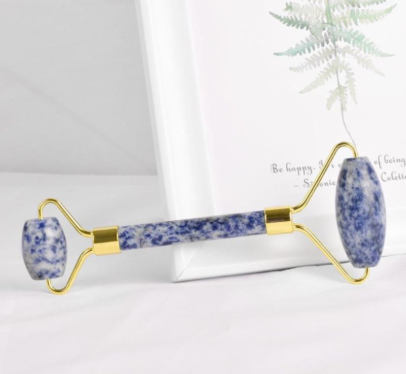 Blue Spot Stone Unique Jade Roller Face Massage Roller Double Head Welded Jade Face Roller for Anti-Aging