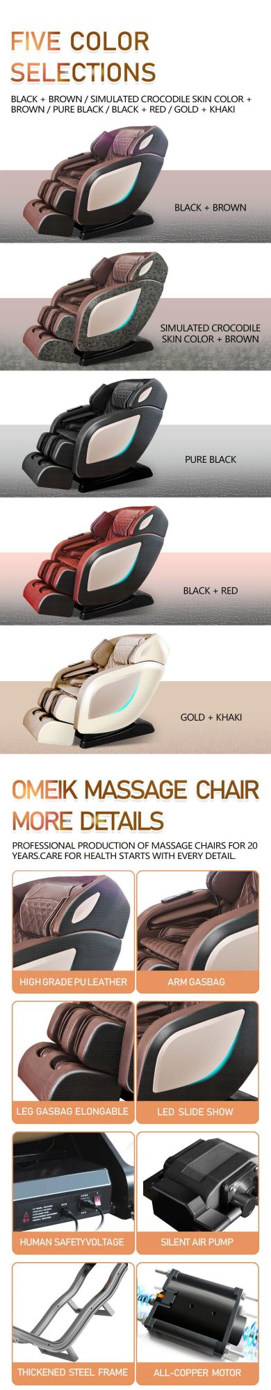 L Shape Track Music Whole Body Airbag Massage Chair for Office