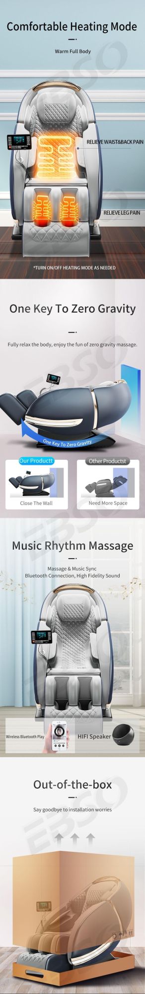 3D Zero Gravity Body Relax Massage Chair with Blue Tooth Music Foot Roller Kursi Pijat Panaseima Massage Chairs