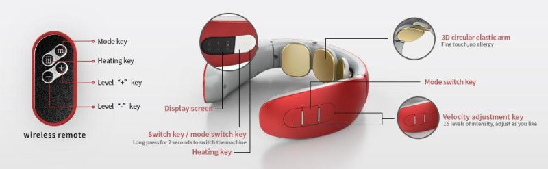 Smart Cervical Neck Massager with with 5 Levels Massager Relax and Heating Function, Multiple Massage Intelligent Heating Function