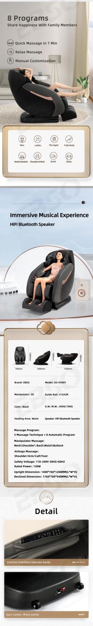 Fashion Home Office Use Automatic Shiatsu Kneading 4D Zero Gravity Full Body Airbag Massage Chair