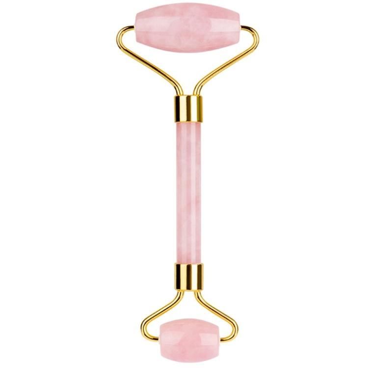 Hot Selling OEM High Quality Jade Stone Facial Messager Roller Anti Aging Welded Natural Rose Quartz Pink Jade Roller for Face