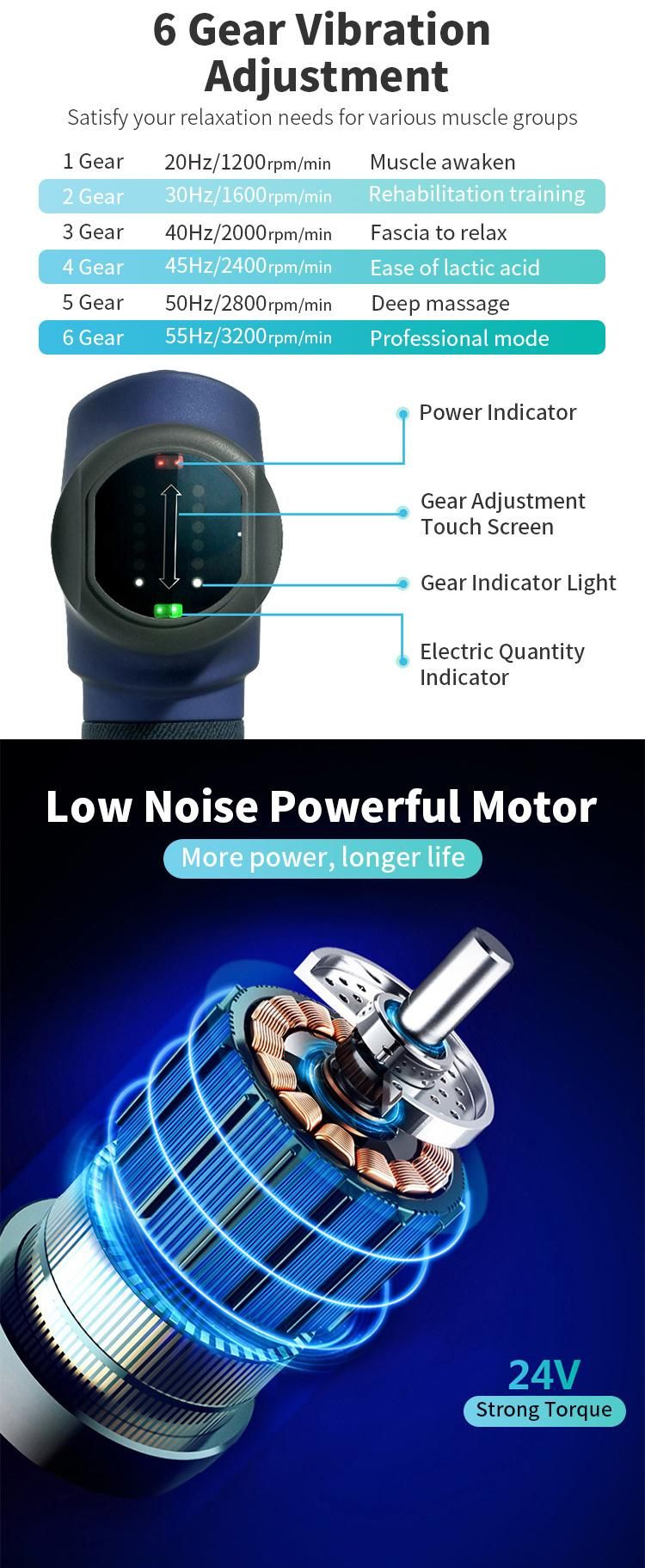 6 Massage Heads Low Noise Cordless Machine Muscle Massage Gun